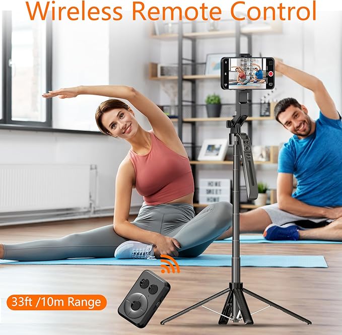 Auto Face Tracking Self Stick Tripod for iPhone with 10" Ring Light Hands-Free 360°Adjustable 70.9 Inch Smart Phone Stand with Wireless Remote for Content Creator Vlog Video Recording