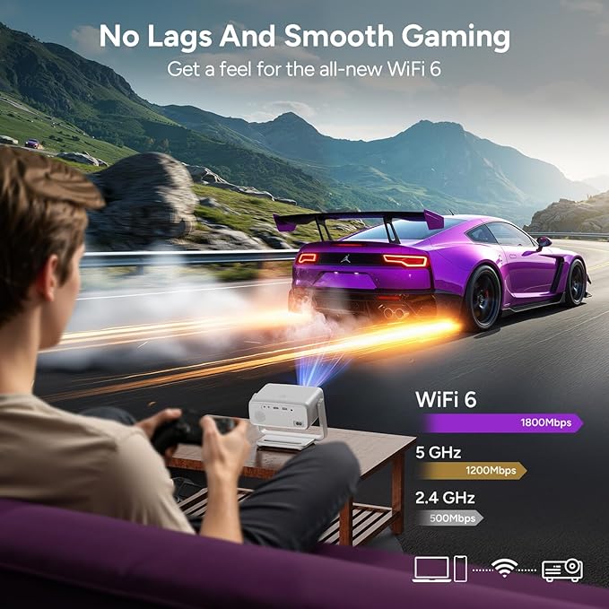 4k Projector with WiFi and Bluetooth, Outdoor Smart Projector 4k Auto Focus & Voice Control, Built-in 10,000+ Apps Native 1080P Proyector for Home Movie