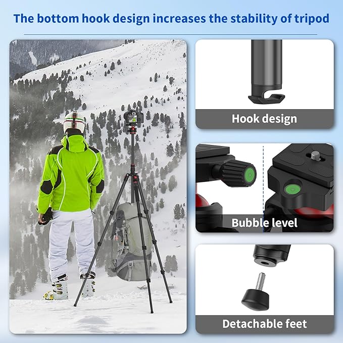 XXZU 74" Camera Tripod for DSLR/Monopod,360°Ball Head,Quick Release Plate,Phone Holder,Aluminum Lightweight Compact Travel Tripod Stand,Camera Tripod Compatible with DSLR/Phone,Max Load 10KG/22.05LB