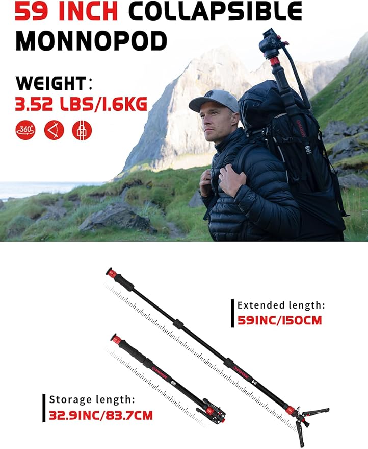 IFOOTAGE Cobra 3 A150S Strike Monopod with Fluid Head,59" Camera Monopod with Pedal Locking Control,One-Step Rapid Height Adjustment,Professional Photography Monopod(A150S&Komodo K5S)