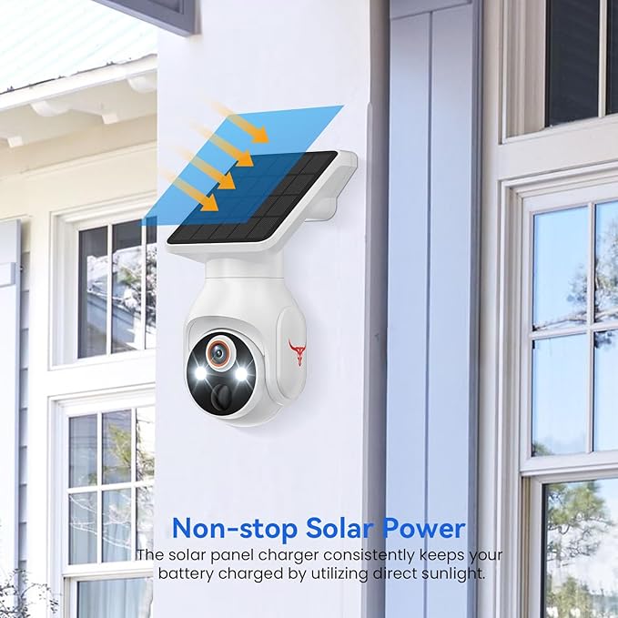 1080p WiFi Outdoor Security Camera with Solar Panel, Battery Powered, AI Motion Detection, Night Vision, Two Way Talk, IP65, Cloud Storage, Human Detection, 2.4GHz Only, Pan Tilt