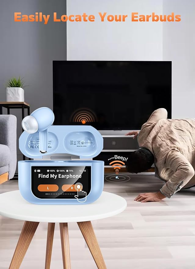 Wireless Earbuds, ANC/ENC Noise Cancelling Headphones with Smart Touchscreen Case, 48H Playtime, Bass Stereo Sound, Bluetooth 5.4 Ear Buds for Laptop, Android/iOS, Pad