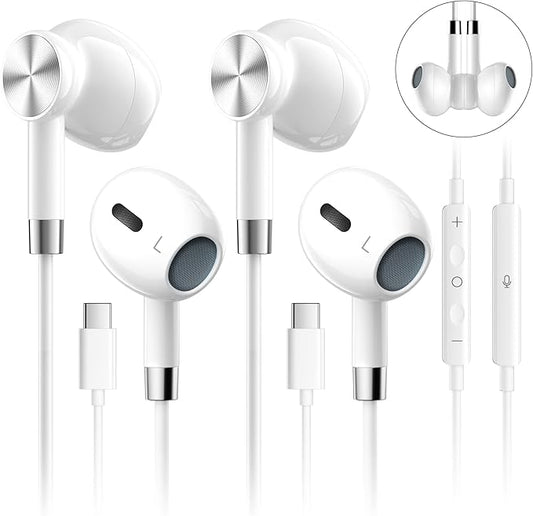 USB C Headphones for iPhone 17 16e 15 [2 Pack], Wired Earphones with Mic & Volume Control,Wired Headphones for iPhone Air/17/17Pro/17Pro Max/16e/ for iPad Pro/for Samsung S25/S24/S23 Earbuds