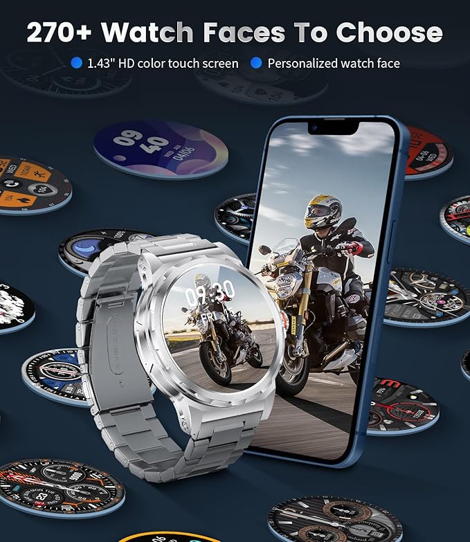 Military Smart Watch for Men(Answer/Dial Calls),1.46'' AMOLED Touchscreen/120 Sports Modes/5ATM Waterproof Fitness Watch with Heart Rate/SpO2/Blood Pressure/Pedometer for Android/iOS Smartwatch Silver