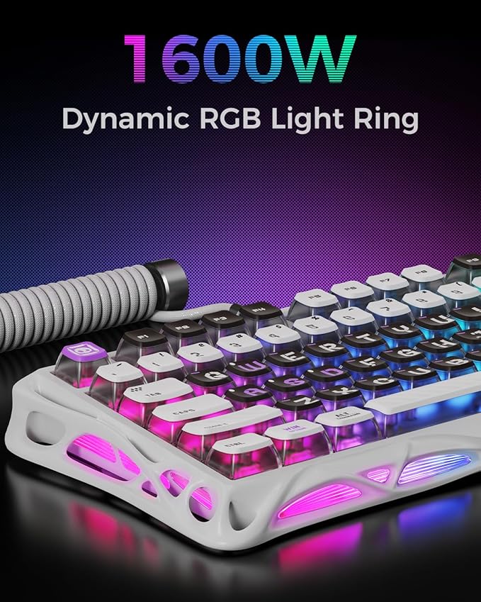 GravaStar Mercury V75 HE Keyboard – 75% Hall‑Effect Magnetic‑Switch Gaming Keyboard, 79‑Key, 8000 Hz Polling, 0.005RT, Wired USB-C, RGB Backlit, Adjustable Actuation, Semi‑Aluminum Chassis -Mecha Gray