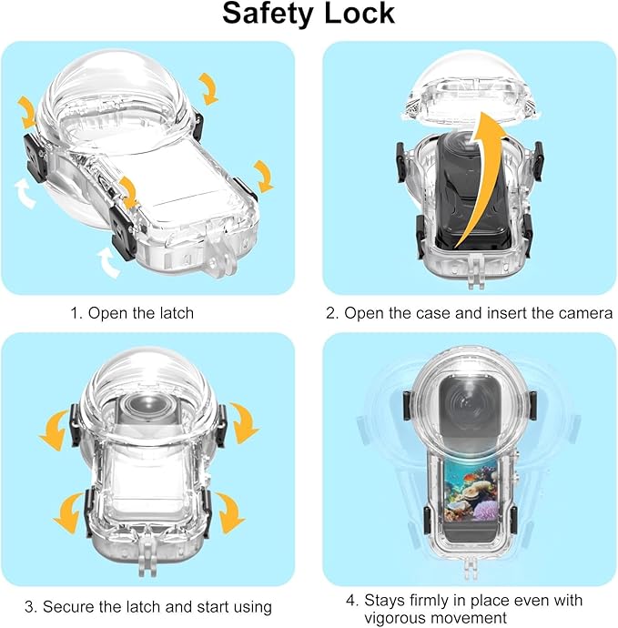 60M/196FT Invisible Diving Case for Insta360 X5 Underwater Waterproof Case Housing Shell for Insta 360 x5 Action Camera Protective Cover Accessories for Diving Surfing Swimming Skiing