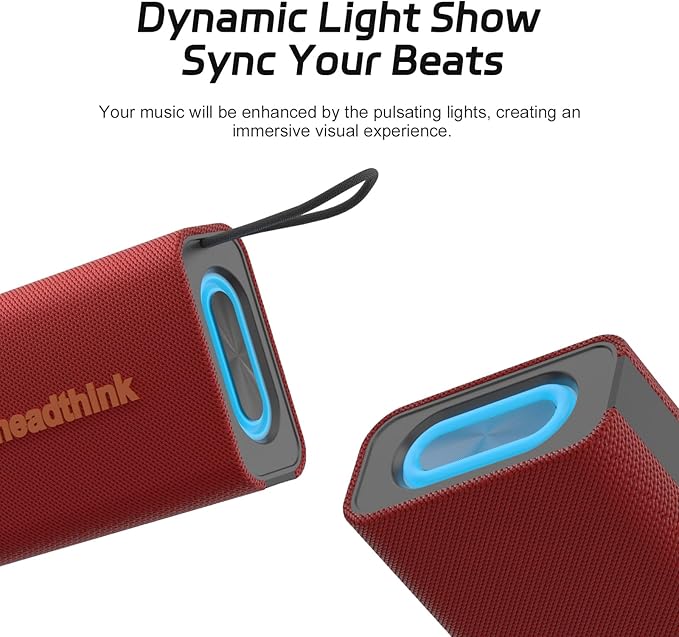 Bluetooth Speaker, Portable Wireless, IPX5 Waterproof, Bluetooth 5, RGB Color Lights, Loud Stereo Sound, Bass, TWS Pairing, for Party, Home, Outdoor, Traveling