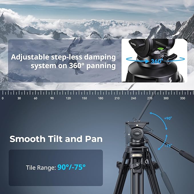 SmallRig AD-50 Lite Video Tripod, Heavy Duty Tripod with 360°Fluid Head, 62" Aluminum Alloy Travel Tripods with QR Plate, Lift Rope, Load up to 11lb for DSLR, Camcorder, Camera