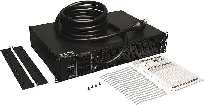 Tripp Lite Metered PDU, 30A, 18 Outlets (16 C13 & 2 C19), 208/240V, L6-30P, 12 ft. Cord, 2U Rack-Mount Power, TAA (PDUMH30HV) Black