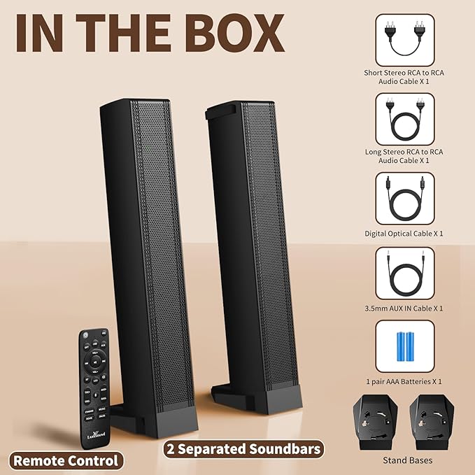 2.2 CH Soundbar for Smart TV, 2-in-1 Detachable Sound Bar for TV, Surround Sound System, Bluetooth 5.3/HDMI-ARC/Optical/AUX Connections