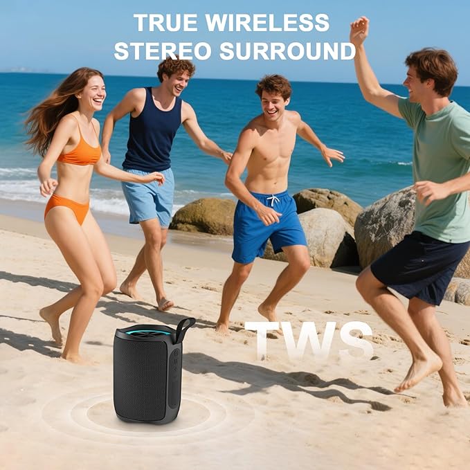 Speaker, Portable Wireless Speaker Waterproof IPX5 Bluetooth 5.3 Speakers Loud Stereo Sound with LED Light TWS Speakers Suitable for Travel, Home and Outdoor Travel, Black(06A)