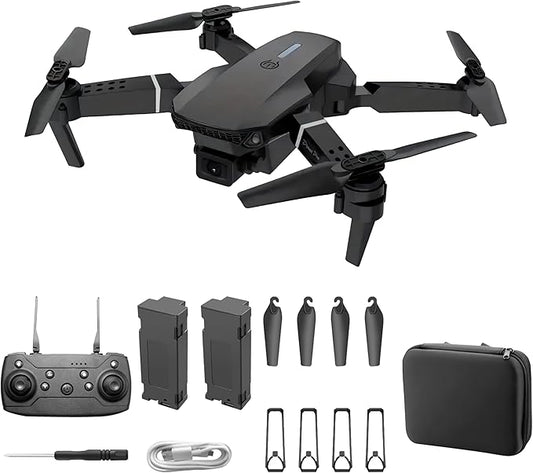 E88 Drone With Dual Camera, Mobile App Control, Indoor Flying Toy RC Plane With Video Function - Ideal Gift For Beginners, Christmas Halloween Thanksgiving Birthday Gift (Black+Dual Batteries)