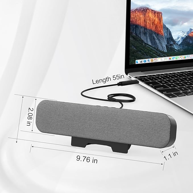 Computer Speakers for Desktop Pc, Monitor Speakers for Laptop,Pc Speakers with Loud Sound,Volume Control Easily Clamps to Monitors(USB-C to USB Adapter Included) (Light Grey)