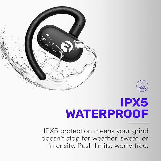 Raycon Fitness Open Earbuds – True Wireless Open Ear Bluetooth Headphones, Hook Design, IPX5 Water Resistant, 40 Hours of Battery Life (Black)