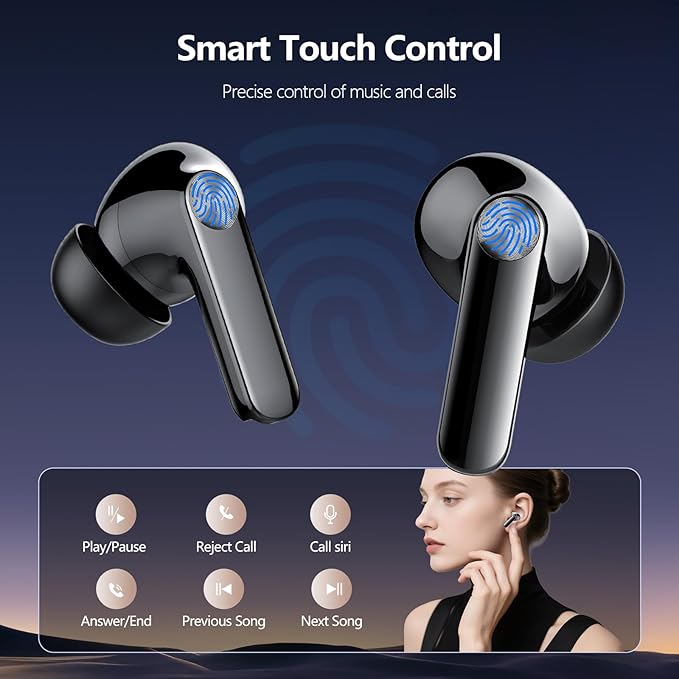 Wireless Earbuds, Bluetooth Earbuds with Bass Stereo Sound, Bluetooth 5.3 Headphones with LED Power Display 48Hours Playtime ENC Noise Cancelling Mic, in Ear Ear Buds IP7 Waterproof for Android iOS