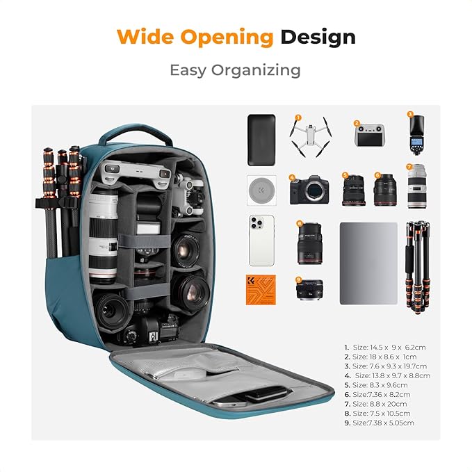 K&F Concept Camera Backpack,Hardshell Photography DSLR Camera Bag with 15-15.6 Inch Laptop Compartment Waterproof Hard Shell Camera Case Compatible with Canon/Nikon/Sony/DJI Mavic Drone