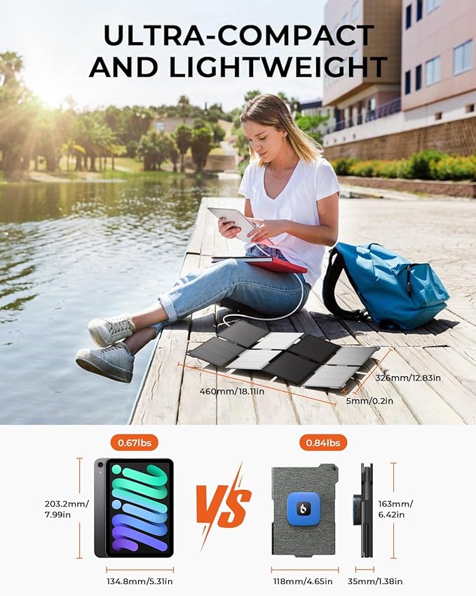 [Upgraded] BigBlue Ultra-Light Portable 25W Solar Panel Charger with USB-A and USB-C Ports, 0.84 lbs Pocket-Size IP68 Waterproof, Folded Solar Panel Compatible with Cellphone,Power Bank,Camping Light