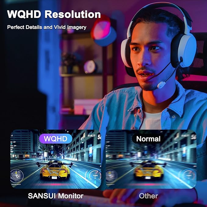 SANSUI 27 Inch WQHD 2560 x 1440 IPS Gaming Monitor, 180Hz 1ms Computer Monitor, DP 1.2 x2 | HDMI 2.0 x2 | VESA Mount, 120% sRGB HDR Eye Care Metal Stand (DP Cable Included)