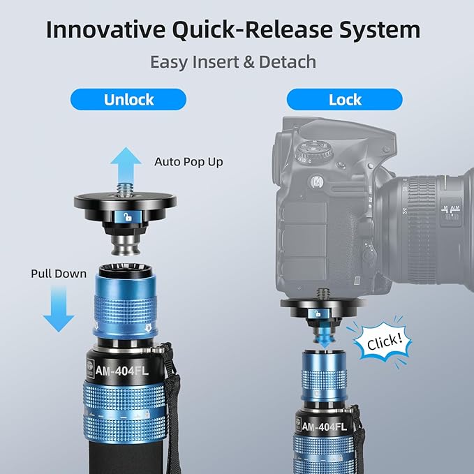 SIRUI AM-404FL Camera Monopod with Feet, 74.8 Inch Aluminum Video Monopod with Removable Base, Slim and Lightweight, Max Load 26.4lbs, 360°Panorama Panning, 4-Section for Canon Nikon Sony