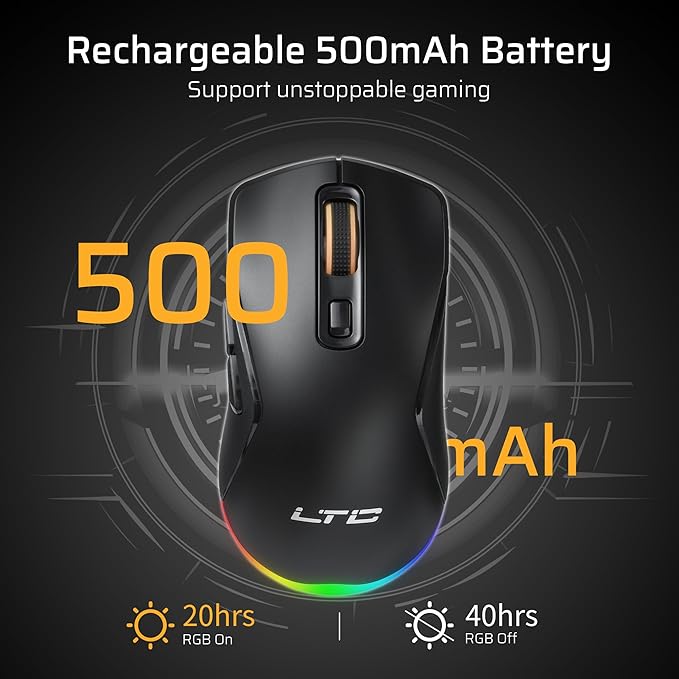 LTC GM025 Tri-Mode Wireless Gaming Mouse,12000 DPI PAW3311 Sensor, Ergonomic Mouse 2.4Ghz/BT/Wired, 6 Programmable Buttons, Customizable RGB Lighting, Pro Software