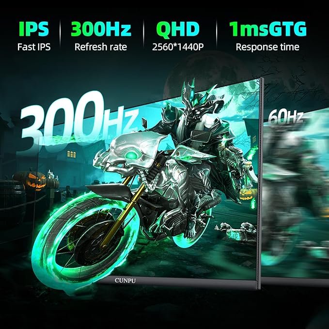 27-inch Gaming Monitor 300Hz QHD(2560× 1440p), 1MS,Fast IPS,142% sRGB, MAX400Nit, VESA,FreeSync, Built-in Dual Speakers, HDMI 2.1& DP 1.4,Height/Pivot/Tilt/Swivel Vertical Monitor, for PS5/Xbox