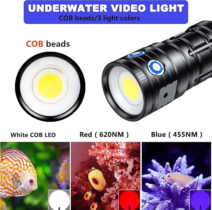Dive Light for Underwater Photography, 4500 Lumens Super Bright Diving Flashlight, 100M Waterproof Underwater Video Light with Type-C Charging, Professional for Underwater Lighting