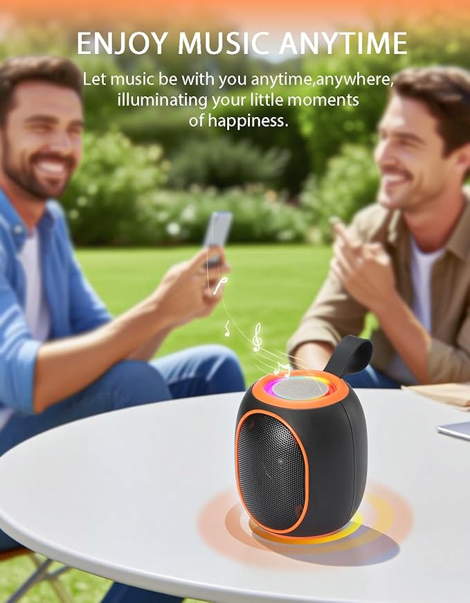 WS-338 Mini Bluetooth Replica Speaker – Portable HD Sound with LED Ring Light, Built-in Microphone, USB/TF Support, Surprise Gift for Music Lovers(Black Orange)