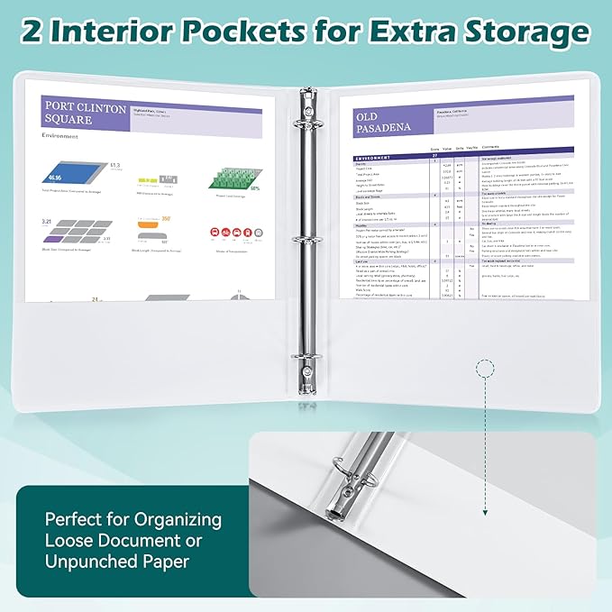3 Ring Binder 1 Inch 12 Pack, 1" Clear View with Round Rings, PVC-Free,Holds for 200 Sheets 8.5“ x 11" US Letter Size Paper, Durable White Binders Perfect for Office,School and Home