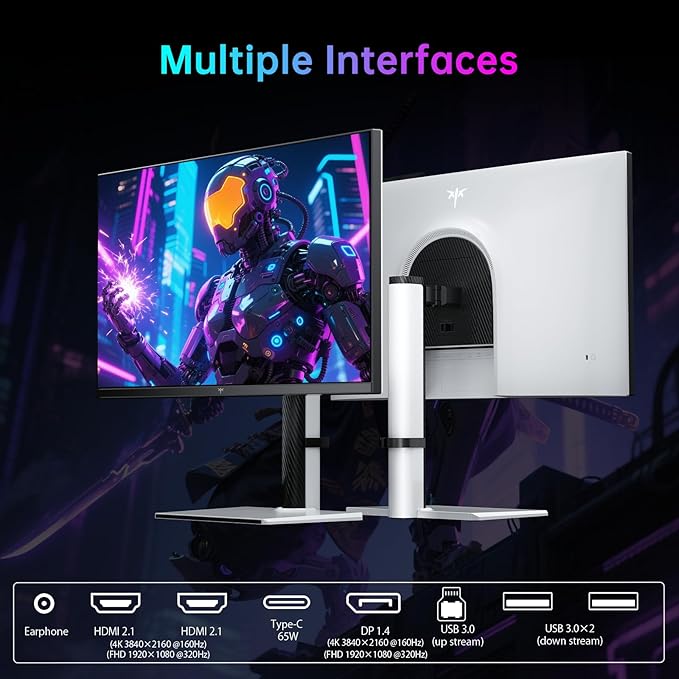KTC 27 Inch 4K MiniLED Gaming Monitor, UHD 3840x2160 Dual Mode (4K 160Hz/FHD 320Hz), HDR 1400, Fast IPS, Type-C 65W, KVM, VESA, Tilt & Swivel & Height Adjustable, White, M27P6