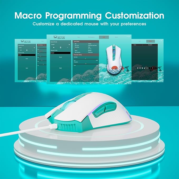 XVX Wired Gaming Mouse, 12000 DPI RGB Mouse with 12 Backlit Modes & 7 Macro Buttons, PC Gaming Mice Support DIY Keybinding, Gamer Computer Mice for Laptop PC Mac Windows, Coral Sea