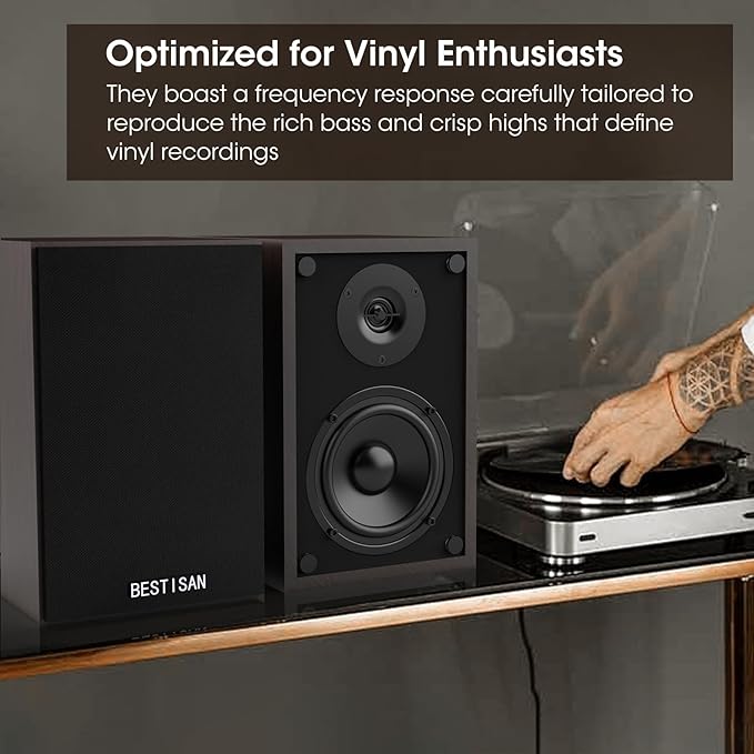 BESTISAN SR04F-01 Bookshelf Speakers with Bluetooth and Sub Out Port, Powered Stereo RCA Speakers for Turntables, Record Player, Desktop, TV, RCA Input, Pair
