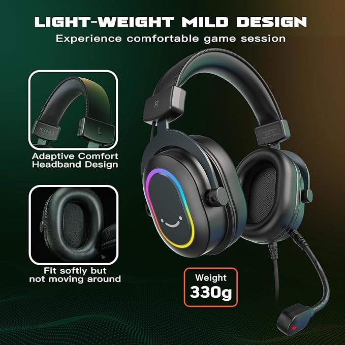 FIFINE Gaming Headset for PC-Wired Headphones with Microphone-7.1 Surround Sound Computer USB Headset for Laptop, Streaming Headphones on PS4/PS5, with EQ Mode, RGB, Soft Ear Pads - AmpliGame H6