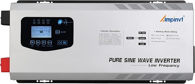 5000W Peak 15000watts Pure Sine Wave Power Inverter 24V DC to 120/240V AC Split Phase with Battery AC Charger,Off Grid Low Frequency Solar Inverter for Home