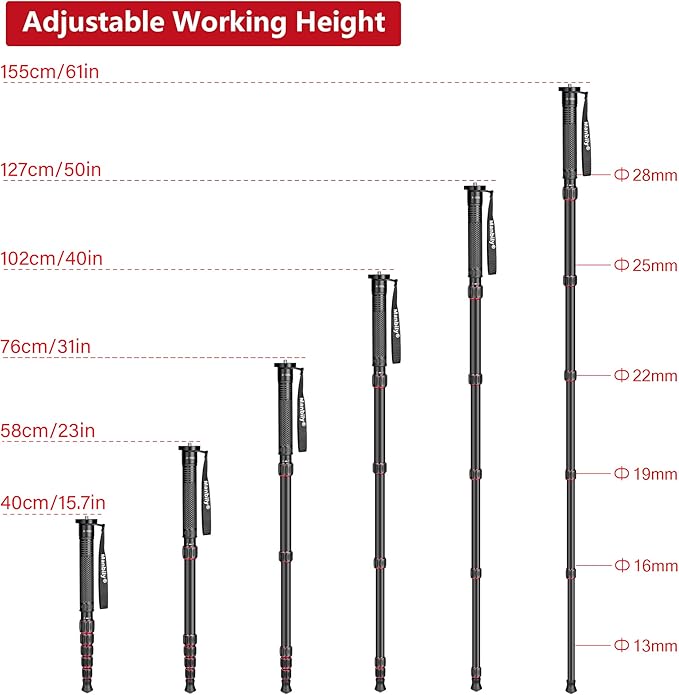 Manbily Camera Monopod Aluminum Portable Compact Lightweight Travel Monopod with Carrying Bag Walking Stick Handle,for DSLR Canon Nikon Sony Video Camcorder,6 Sections up to 61-in (A-555L)