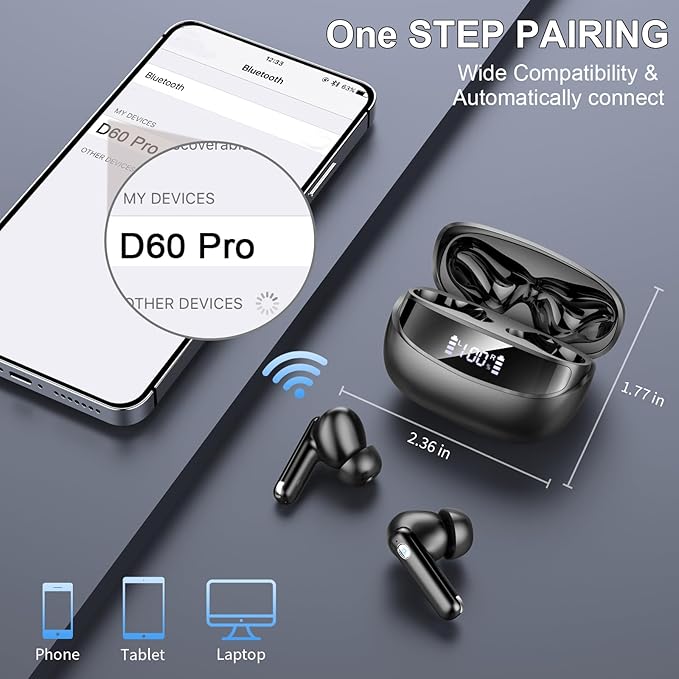 Wireless Earbuds, Bluetooth 5.4 Headphones with 4 ENC Noise Cancelling Mic, 45Hrs Playtime Wireless Headphones HiFi Stereo Deep Bass, in Ear Earbuds IP7 Waterproof, Bluetooth Earphones for Android iOS