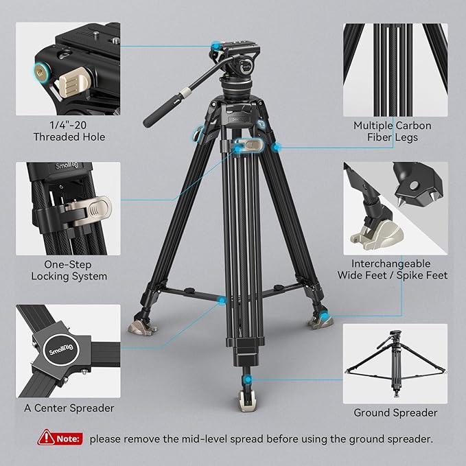 SmallRig AD-100 FreeBlazer Heavy-Duty Carbon Fiber Tripod System, 77" Video Tripod with One-Step Locking System, 360° Fluid Head and Dual-Mode Quick-Release Plate, Max Load 22 lbs for Camera -4953