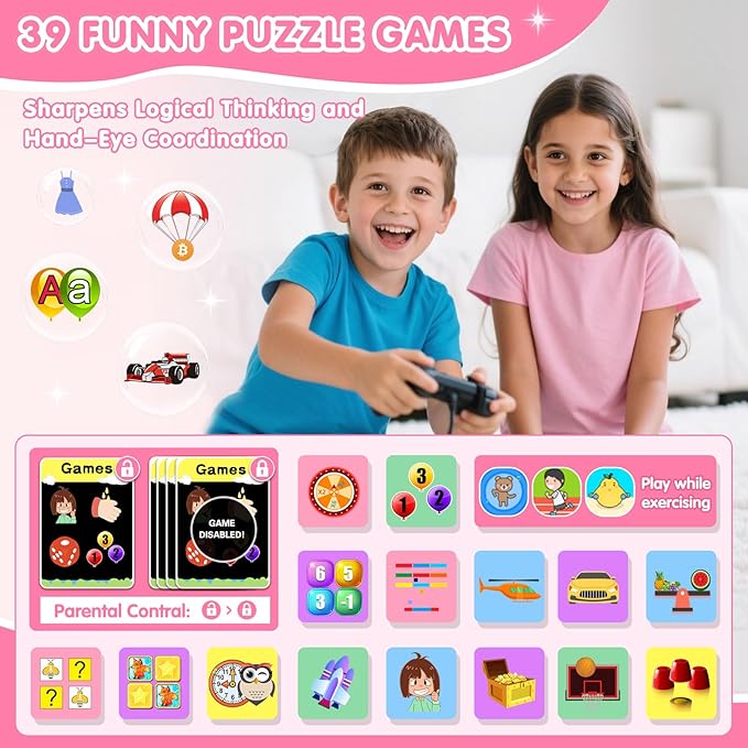 Smart Watch for Kids with 39 Games Touchscreen Camera Video, Music Player, Pedometer, Calculator, Calendar, Stopwatch, Flashlight, Alarm Clock 12/24 hr, Birthday Gifts Toys for Girls Ages 3-12