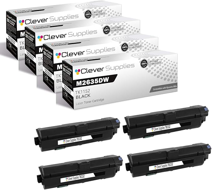 CS Replacement Toner Cartridge Compatible with Kyocera Mita M2635dw TK1152 Black M Series M2635dw Toner Cartridge 4 Pack