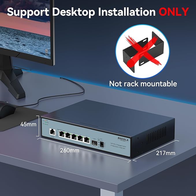 10Gb L2 Managed Switch, 5 x 10G RJ-45 Ports,1 x 10G SFP+ Port,Support LACP, VLAN, QoS, 10G/5G/2.5G/1000M/100M Auto-Negotiation, Multi-Gigabit Managed Ethernet Switch
