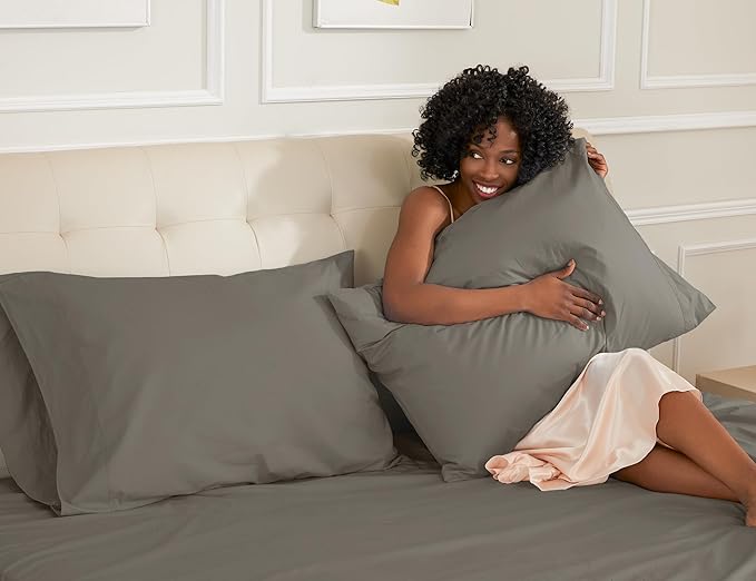 Sunflower King Pillowcases Set of 2, 100% Cotton King Size Pillow Cases 2, 20×40 inches Taupe Gray, Soft and Breathable