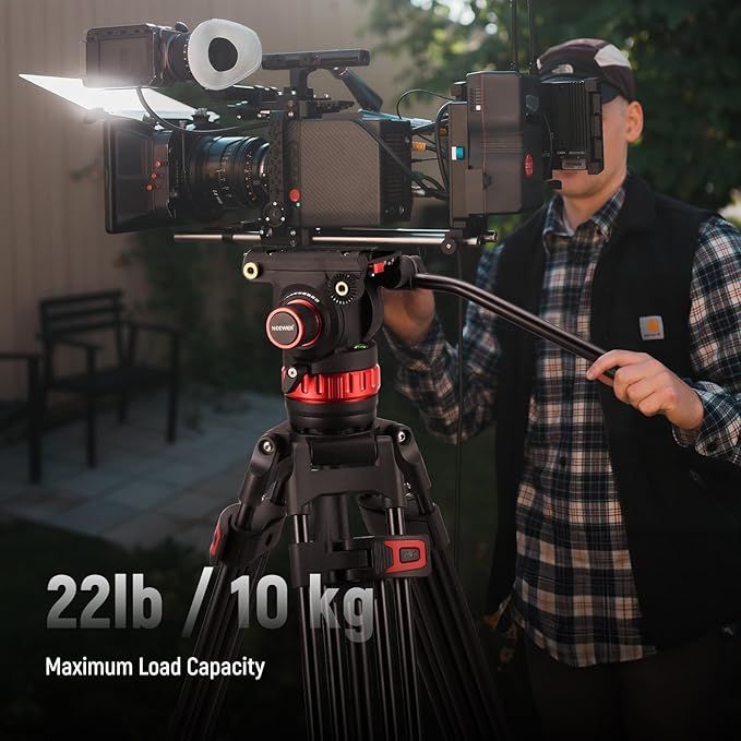 NEEWER 74" Video Tripod with Adjustable Damping Fluid Head, Metal Heavy Duty Dual-Mode QR Plate Compatible with DJI RS Gimbals, Flexible 360° Pan&+90°/-75° Tilt, Max Load 22lb/10kg, TP75