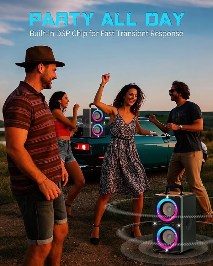 Bluetooth Speaker, 200W(Peak) Loud Stereo with Deep Bass, 20H Playtime, TWS, 30W Fast Charging, Portable Handle, Wireless Large Boombox with LED Light for Party Outdoor Backyard Beach