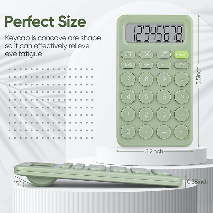 Basic 4 Function Calculator for Students and Office: Small, Portable, and Easy-to-use - Suitable for School and Office Essentials (Light Green)