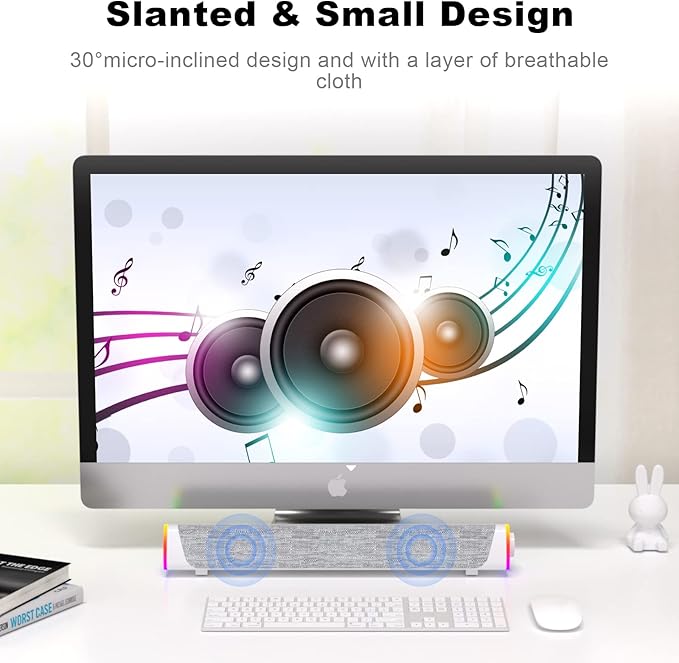 SOULION R30 Plus Bluetooth Computer Speakers for PC Desktop, 6 Modes LED Lights with All-in-one Control Button, Wired USB Powered Sound Bar, Surround Sound Portable SoundBar for Monitor Laptop Phone