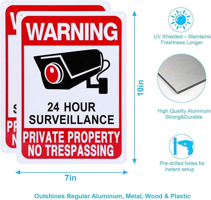 2-Pack No Trespassing Signs Private Property, Video Surveillance Signs Outdoor – 2025 Version, 10 x 7 in UV Printed Fade-Resistant Rust-Free Aluminum – Ideal for Home, Business, Driveway, CCTV
