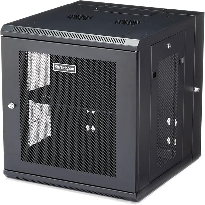 StarTech.com 4-Post 12U Wall Mount Network Cabinet with 1U Shelf, 19in Wall-Mounted Server Rack Kit, Up to 20in Mounting Depth, Ships Fully Assembled
