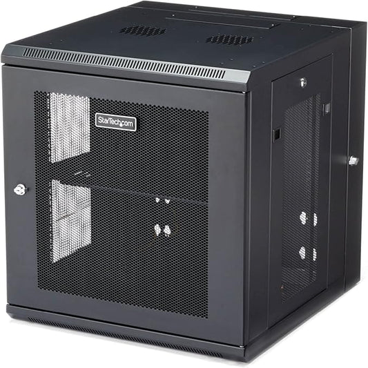 StarTech.com 4-Post 12U Wall Mount Network Cabinet with 1U Shelf, 19in Wall-Mounted Server Rack Kit, Up to 20in Mounting Depth, Ships Fully Assembled