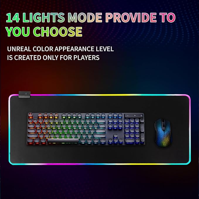 RGB Gaming Mouse Pad-14 Light Modes, Extended Soft LED Mouse Pad, Anti-Slip Rubber Base, Computer Keyboard Large Mousepad Mat, Waterproof Mousepads (31.5 * 12 Inch)