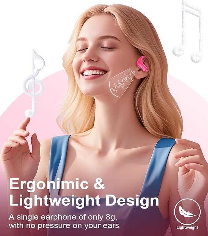 MOZOTER Wireless Earbuds Bluetooth 5.3 Headphones Sport,Over Ear Buds with Deep Bass Sound,60Hrs Playtime Earphones Redesigned Comfort Fit with Earhooks for Running,Meeting,Workout-Pink