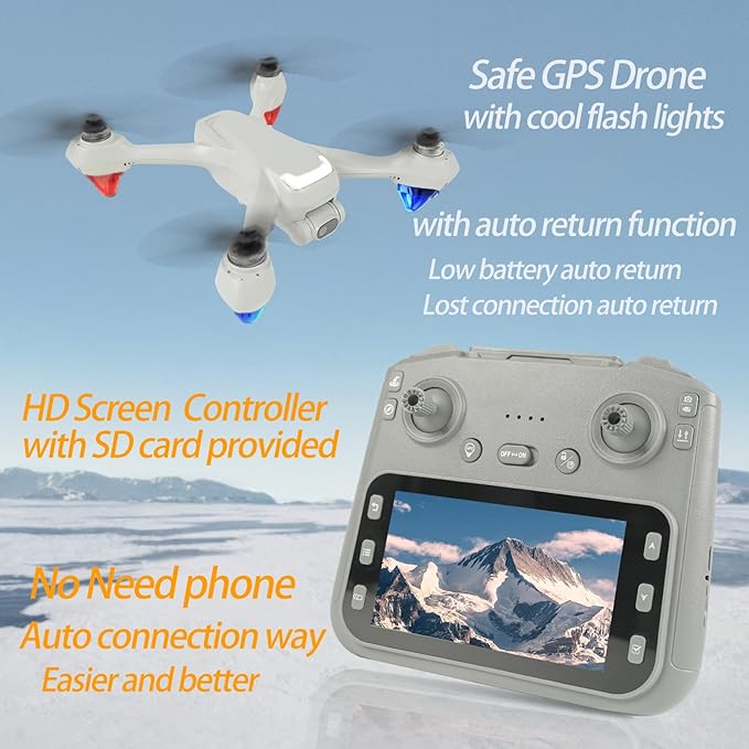 48%CODE Shapefun Upgraded Screen Remote GPS Drone with Camera 4K for Beginners, Sturdy Drones for Adults Safe Auto Return Home, Follow Me, Under 250g, with 32GB SD Card, Cool Flash Lights, Waypoint Flight